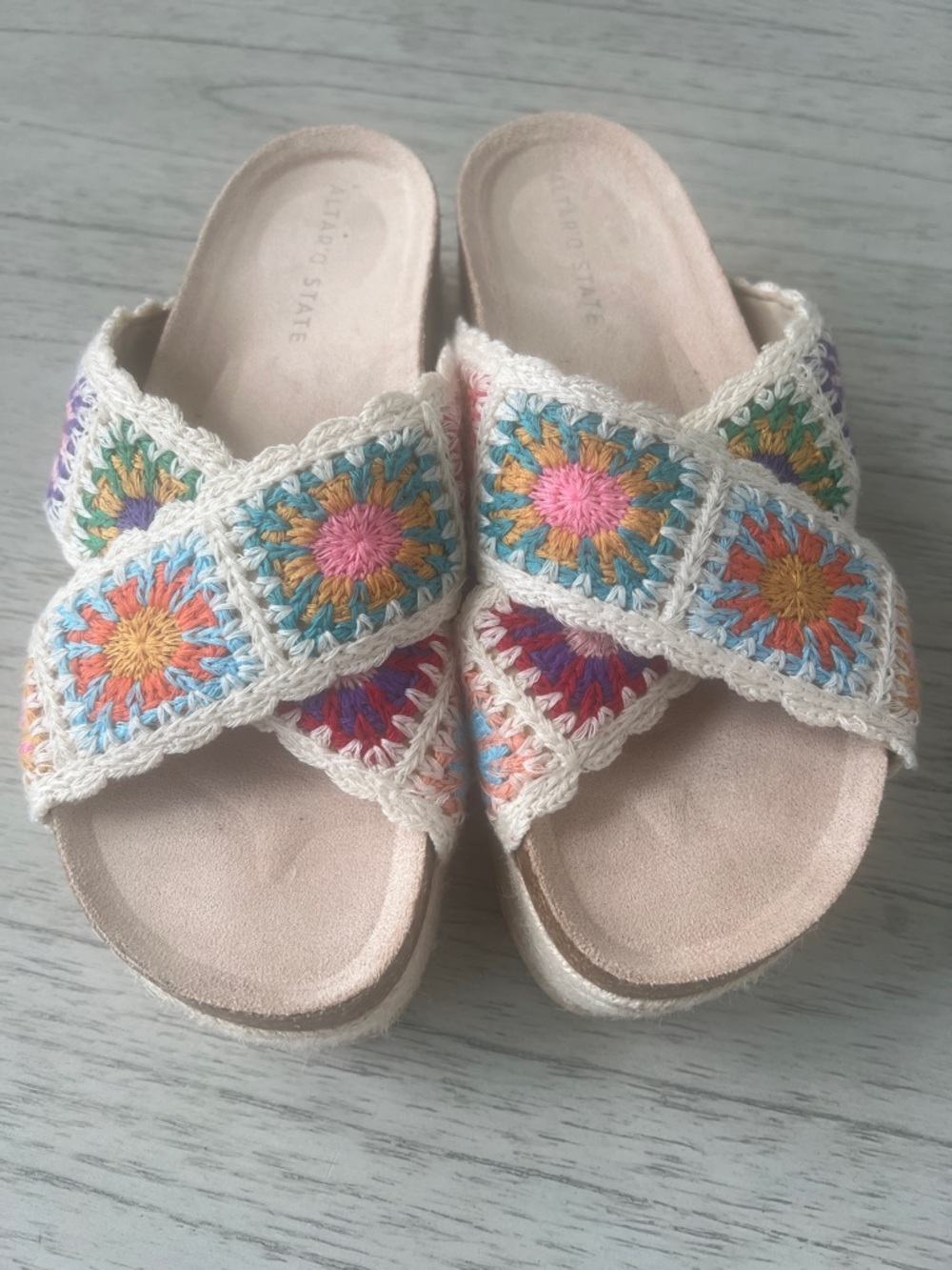 Altar'd State Crochet Multicolor Slide Sandals - Cream Base
